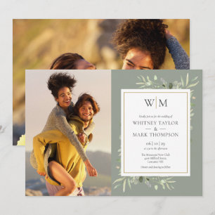 Invitación Boda de foto de verde salvia de vegetación de mono