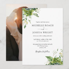 Invitación Boda de foto elegante con vegetación de eucalipto