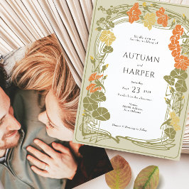Invitación Boda de foto Elegante Foliage Nupcial Floral Fall 