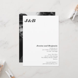 Invitación Boda de Foto en Blanco y Negro con Monograma Moder