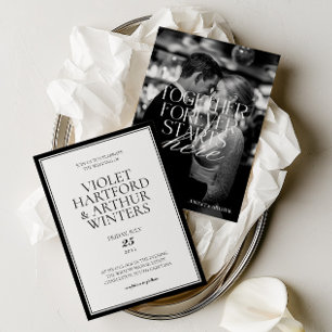 Invitación Boda de Foto en Blanco y Negro Minimalista Moderno