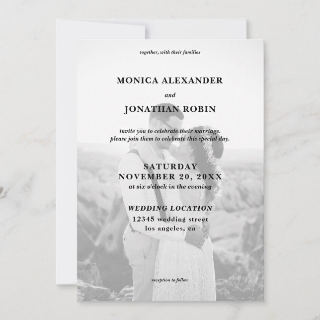Invitación Boda de foto en blanco y negro moderno (Anverso)