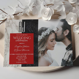 Invitación Boda de Foto en Rojo Negro y Blanco