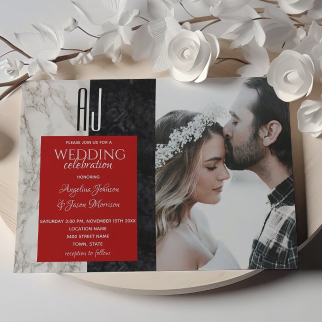 Invitación Boda de Foto en Rojo Negro y Blanco (Subido por el creador)