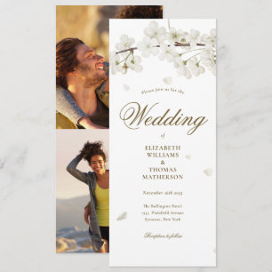 Invitación Boda de Foto Escritura Dorada Flor de Blossom Blan