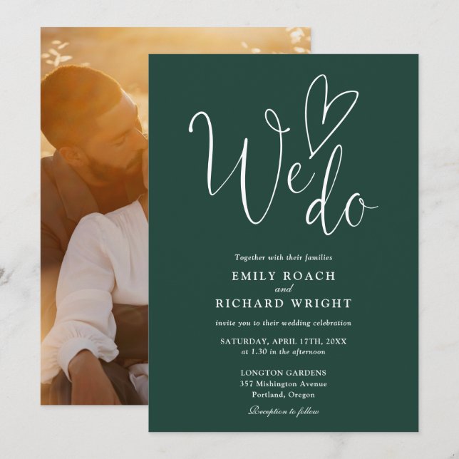 Invitación Boda de foto esmeralda verde Nosotros amamos el co (Anverso / Reverso)