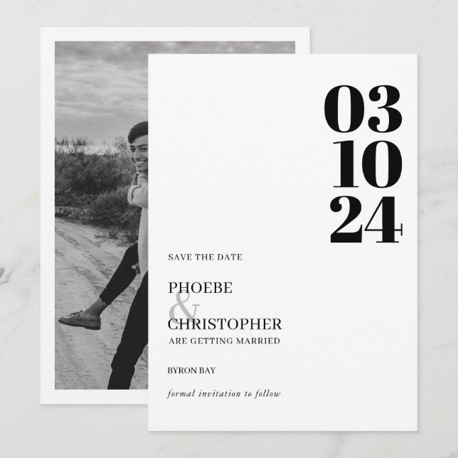 Invitación Boda de foto fecha moderna y contemporánea (Anverso / Reverso)