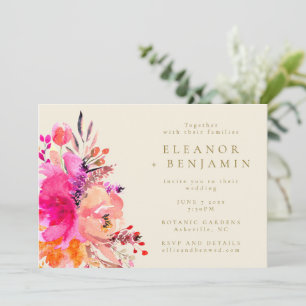 Invitación Boda de Foto Floral Chic con Acuarela Rosa Moderna