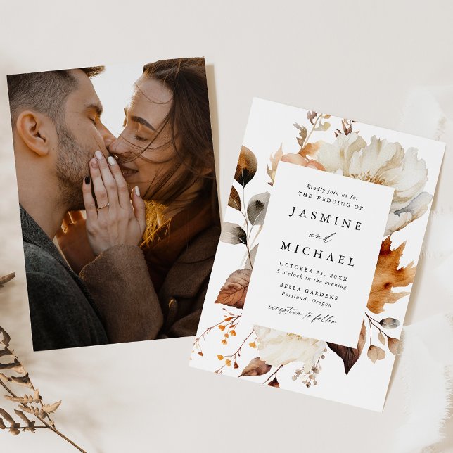 Invitación Boda de Foto Floral de Otoño Rústico (Subido por el creador)