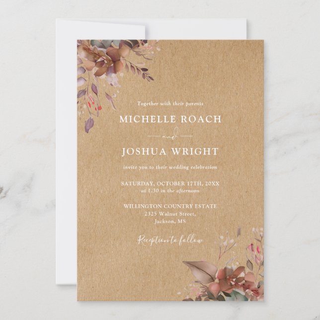 Invitación Boda de foto floral de otoño rústico (Anverso)