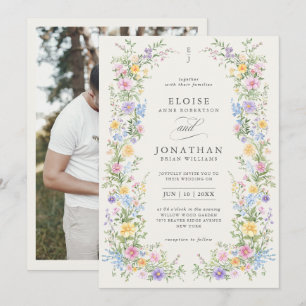 Invitación Boda de Foto Floral de Primavera Ornata con Pastel