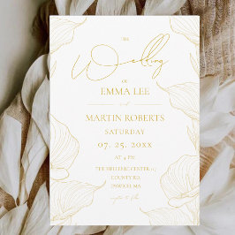 Invitación Boda de foto floral delicada de oro y blanco