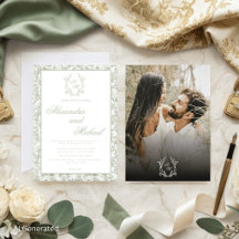 Boda de foto floral monograma de toile verde salvi