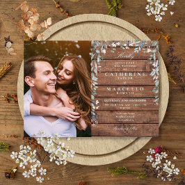 Invitación Boda de foto floral silvestre de madera rústica de