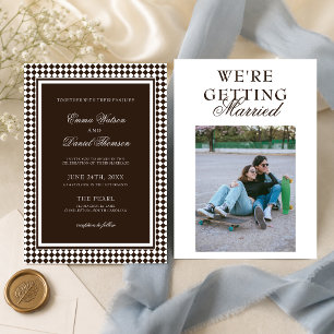 Invitación Boda de foto frontera de arlequín marrón chocolate