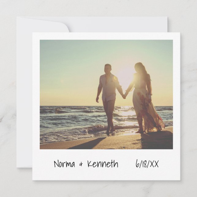 Invitación Boda de Foto Instantánea Retro Moderna (Anverso)