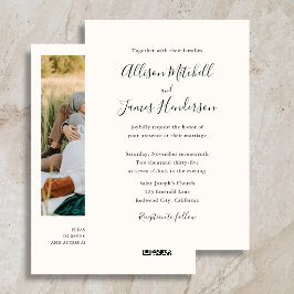 Invitación Boda de Foto Marfil Escritura Minimalista