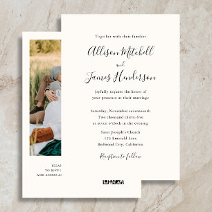 Invitación Boda de Foto Marfil Escritura Minimalista