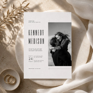 Invitación Boda de Foto Minimalista Moderna en Blanco y Negro