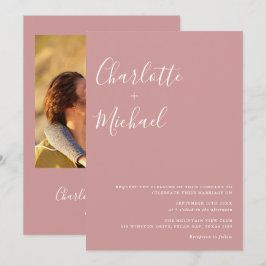 Invitación Boda de Foto Minimalista Polvo Rosa