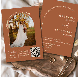 Invitación Boda de Foto Minimalista Terracota Moderna