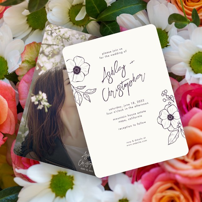 Invitación Boda de foto mínimo Floral-Púrpura (Subido por el creador)
