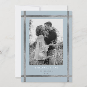 Invitación Boda de Foto Moderna Azul Hielo y Plata 