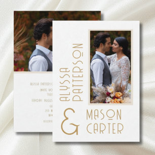 Invitación Boda de Foto Moderna con Dorado en Dos Lados