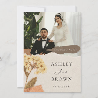 Invitación Boda De Foto Moderna Crema Blanca Elegante