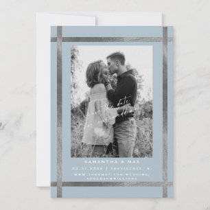 Invitación Boda de Foto Moderna de Azul Hielo y Plata
