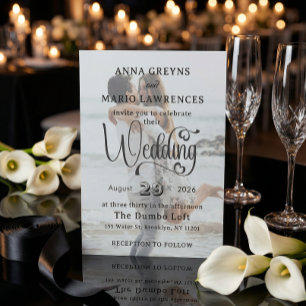 Invitación Boda de Foto Moderna Superposición de Pergamino El