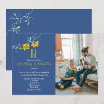 Boda de Foto Monograma Amarillo Intenso Azul Marin