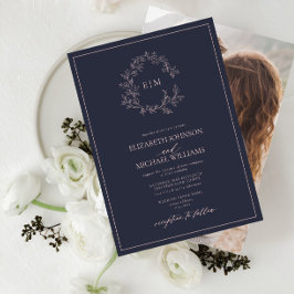 Invitación Boda de Foto Monograma con Besos de Azul Marino Ro
