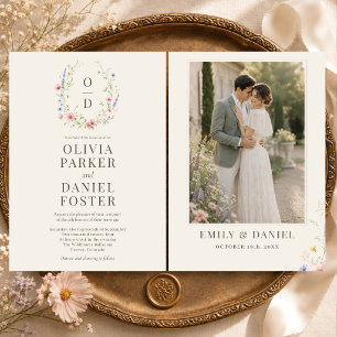 Invitación Boda de Foto Monograma de Flor Silvestre de Prader