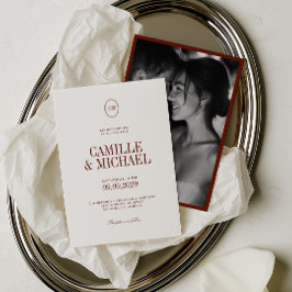 Invitación Boda de Foto Monograma de Terracota Rojo Intenso