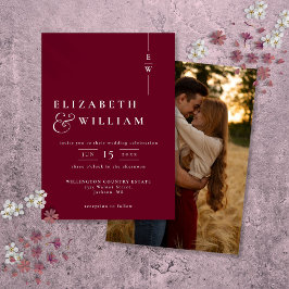 Invitación Boda de foto monograma elegante moderno de Borgoña