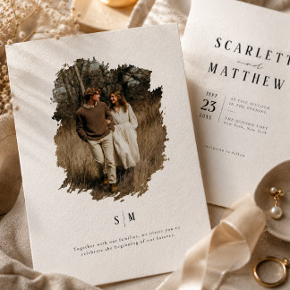 Invitación Boda de Foto Monograma Minimalista Moderna