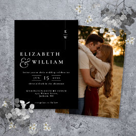 Invitación Boda de foto monograma moderna en blanco y negro