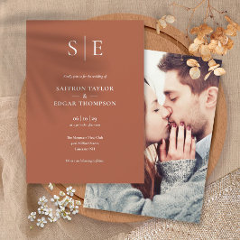 Invitación Boda de Foto Monograma Moderno de Terracota