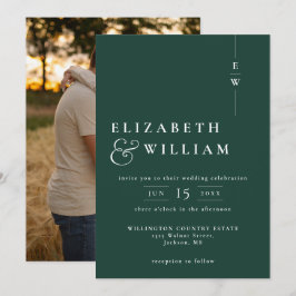 Invitación Boda de foto monograma moderno verde esmeralda