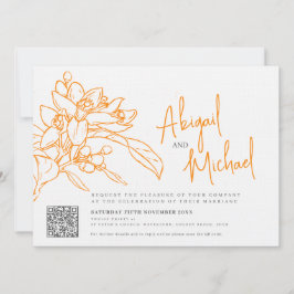 Invitación boda de foto naranja de boceto de flores de naranj