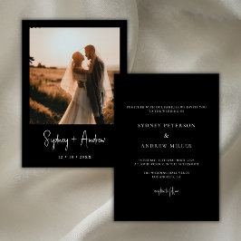 Invitación Boda de Foto Negra Minimalista Moderna