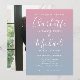 Invitación Boda de Foto Ombre Rosa y Azul Polvoriento