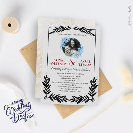 Invitación Boda de Foto Personalizada Elegante en Negro y Dor