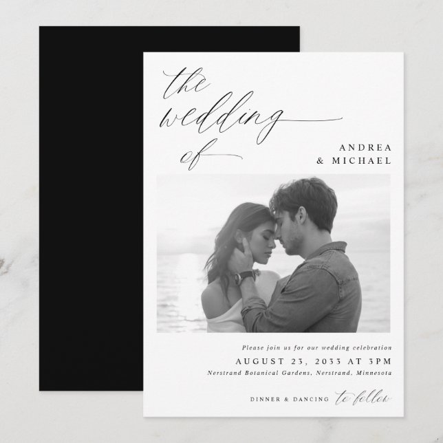 Invitación Boda de Foto Romántica de Letra Moderna (Anverso / Reverso)