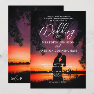 Invitación Boda de Foto Silueta de Atardecer Romántico Modern