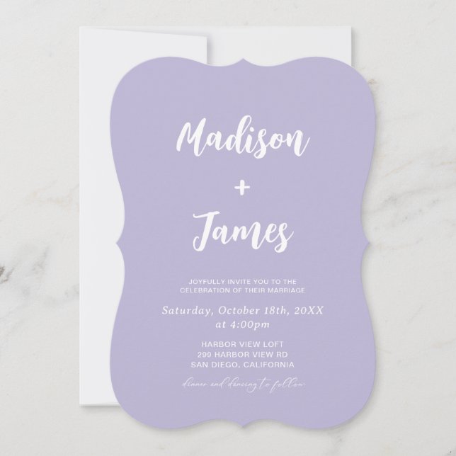 Invitación Boda de Foto Simple Lila Lavanda Morado (Anverso)