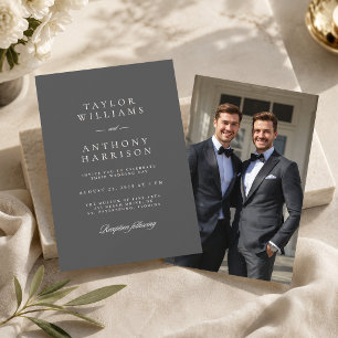 Invitación Boda de Foto Simple Moderna Elegante Gris Carbón