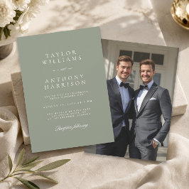 Invitación Boda de Foto Simple Moderna Elegante Verde Salvia