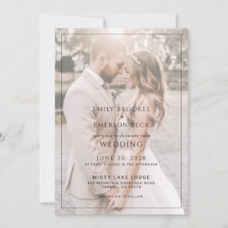 Invitación Boda de Foto Superpuesta en Blanco y Negro Moderna